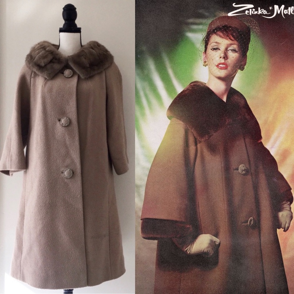 SOLD :: Vintage 50s Wool & Fur Swing Coat - Picture 1 of 8